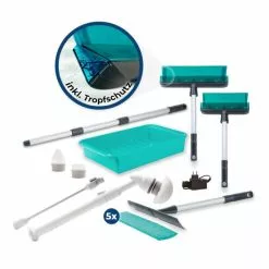 Geniu Wanne Fensterwischer Fensterputzer Deluxe-Set 18-Tlg Scrub Budget Turbo Ausziehbarer Reinigungsbürste Teleskop-Stiel,