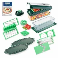 | Geniu Reibe Set Tomatenschneider | Grob Auffangbehälter ???? Nicer Dicer Hobel Würfelschneider 18-Tlg. 4 Einsätze 2000Ml Exclusive