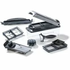 Geniu ⌛ Pommesschneider Obstschneider Nicer Dicer Plu Gemüseschneider Zwiebelschneider A34141 ❤️ (12 Teile) Grau;