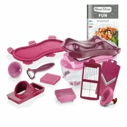 Genius Nicer Dicer Fun Hippo Rubinrot; Allesschneider Gemüseschneider Küchengerät A3 ⭐ (14 Teile) Spiralschneider